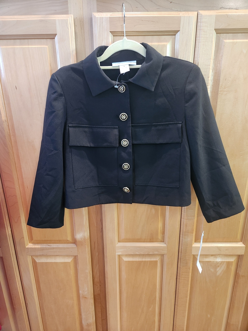 Classic Black Cropped Blazer with Statement Buttons